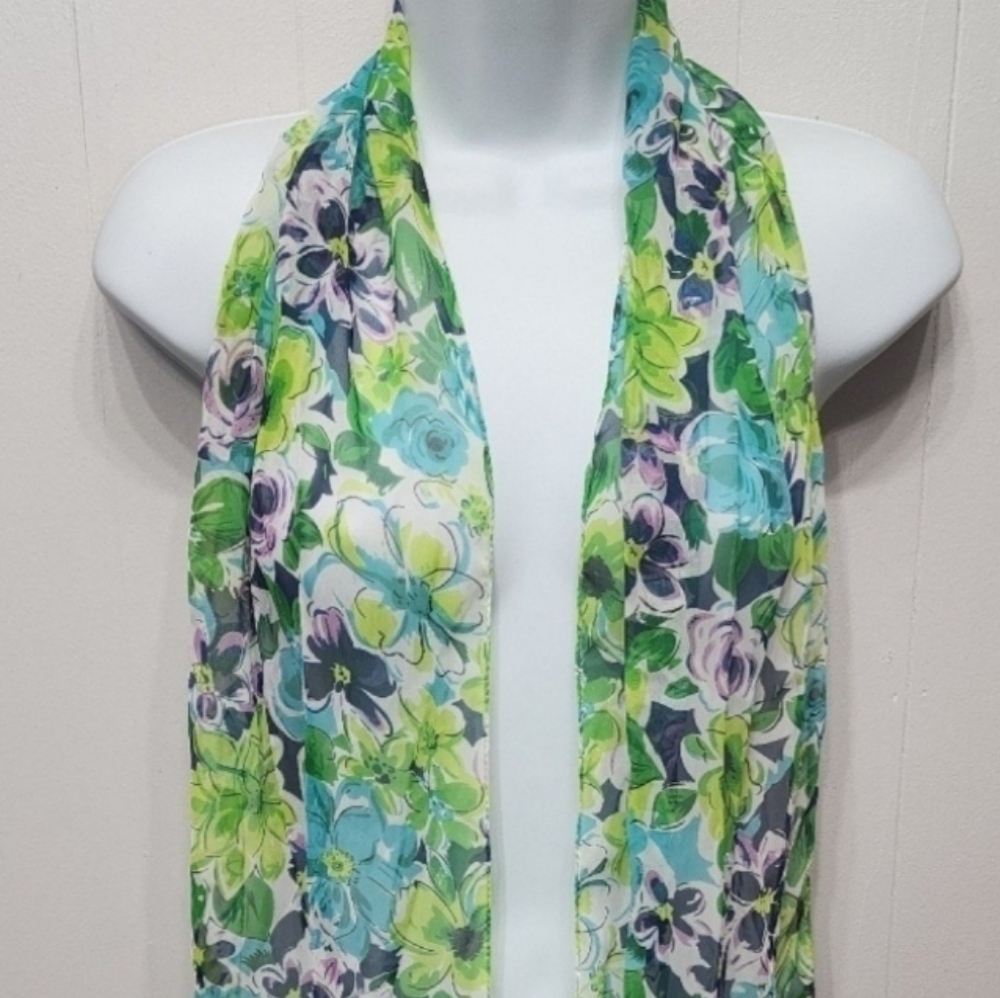 Cejon Scarf Green Multicolor Floral Colorful Lightweight C63